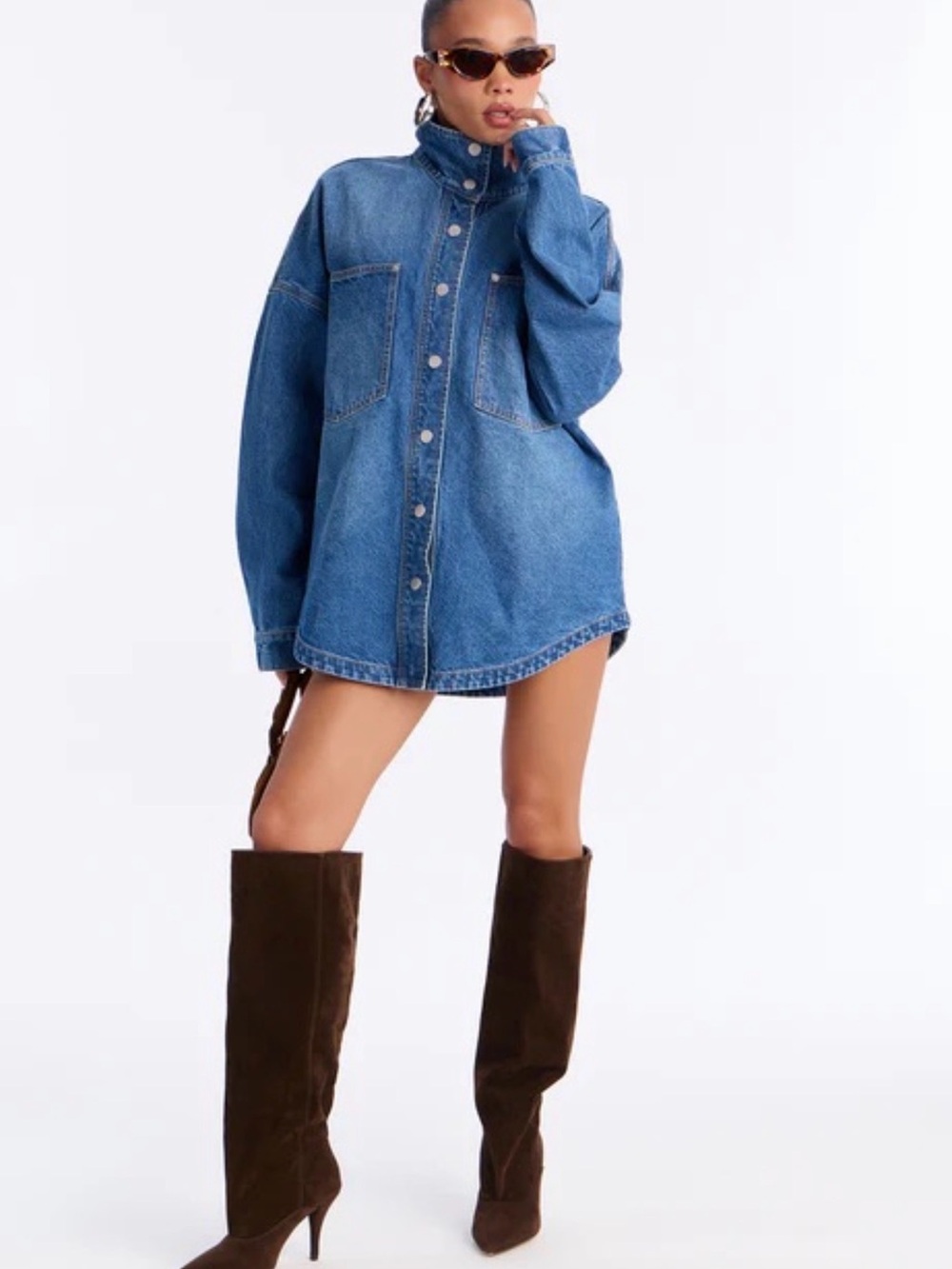High Neck Oversized Denim Shacket